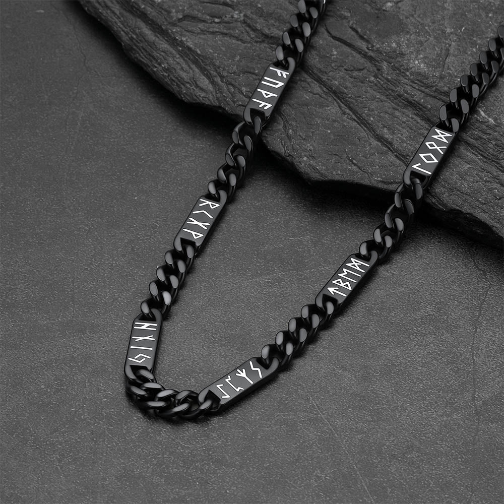 Viking Rune Futhark Alphabet Cuban Link Chain Necklace for Men