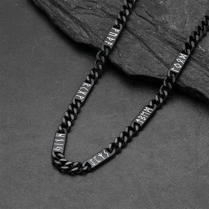 Viking Rune Futhark Alphabet Cuban Link Chain Necklace for Men