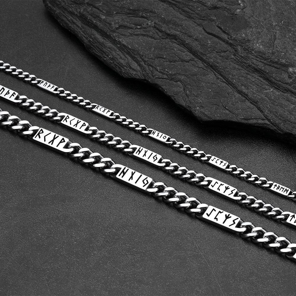 Viking Rune Futhark Alphabet Cuban Link Chain Necklace for Men