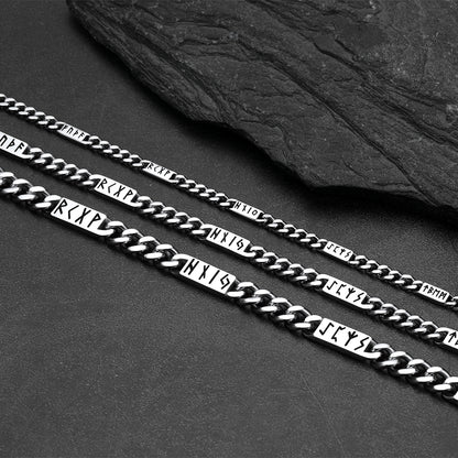 Viking Rune Futhark Alphabet Cuban Link Chain Necklace for Men