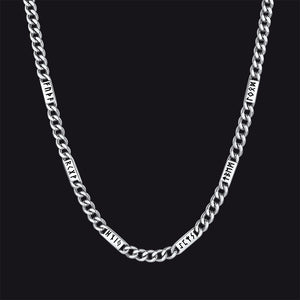Viking Rune Futhark Alphabet Cuban Link Chain Necklace for Men in steel finish 5mm width