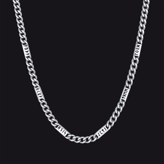 Viking rune Futhark alphabet Cuban link chain necklace in steel finish 5mm widthimg