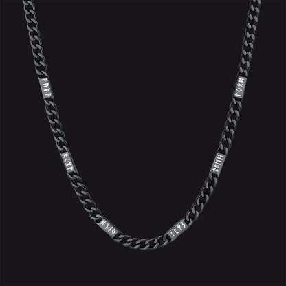 Viking rune Futhark alphabet Cuban link chain necklace in black finish 5mm width