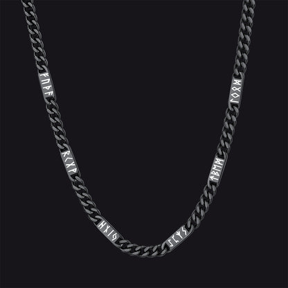 Viking rune Futhark alphabet Cuban link chain necklace in black finish 7mm width