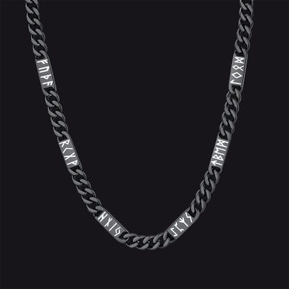 Viking rune Futhark alphabet Cuban link chain necklace in black finish 9mm width