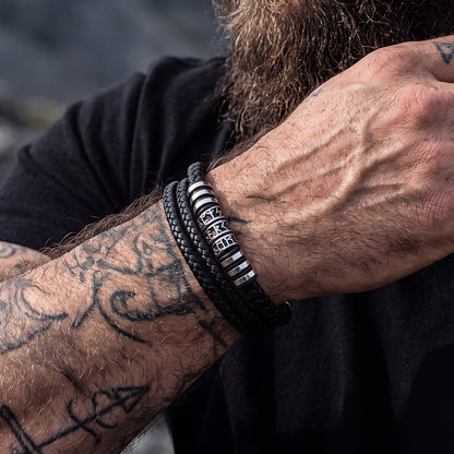 Viking Runes Leather Bracelet Norse Mythology Futhark Amulet Jewelry for Men Father