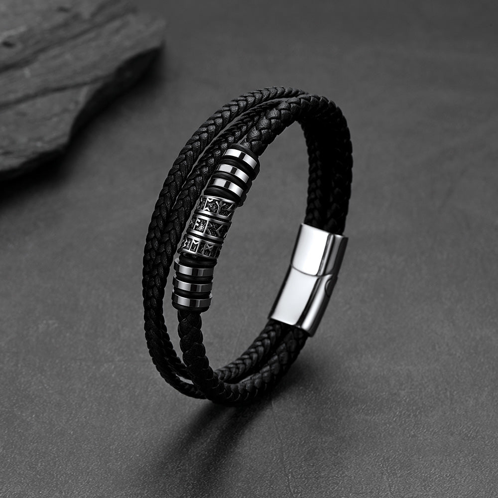 Viking Runes Leather Bracelet Norse Mythology Futhark Amulet Jewelry for Men