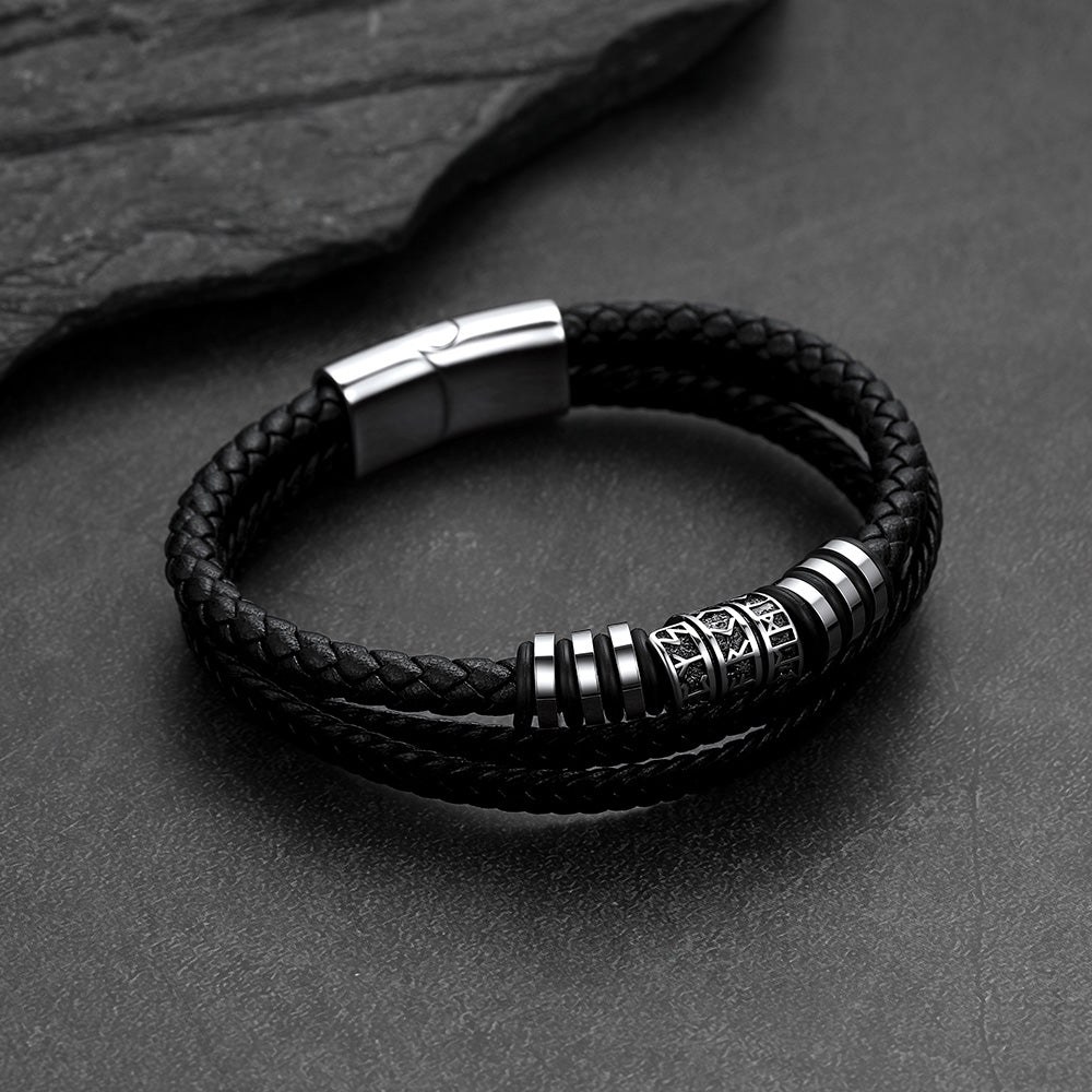 Viking Runes Leather Bracelet Norse Mythology Futhark Amulet Jewelry for Men