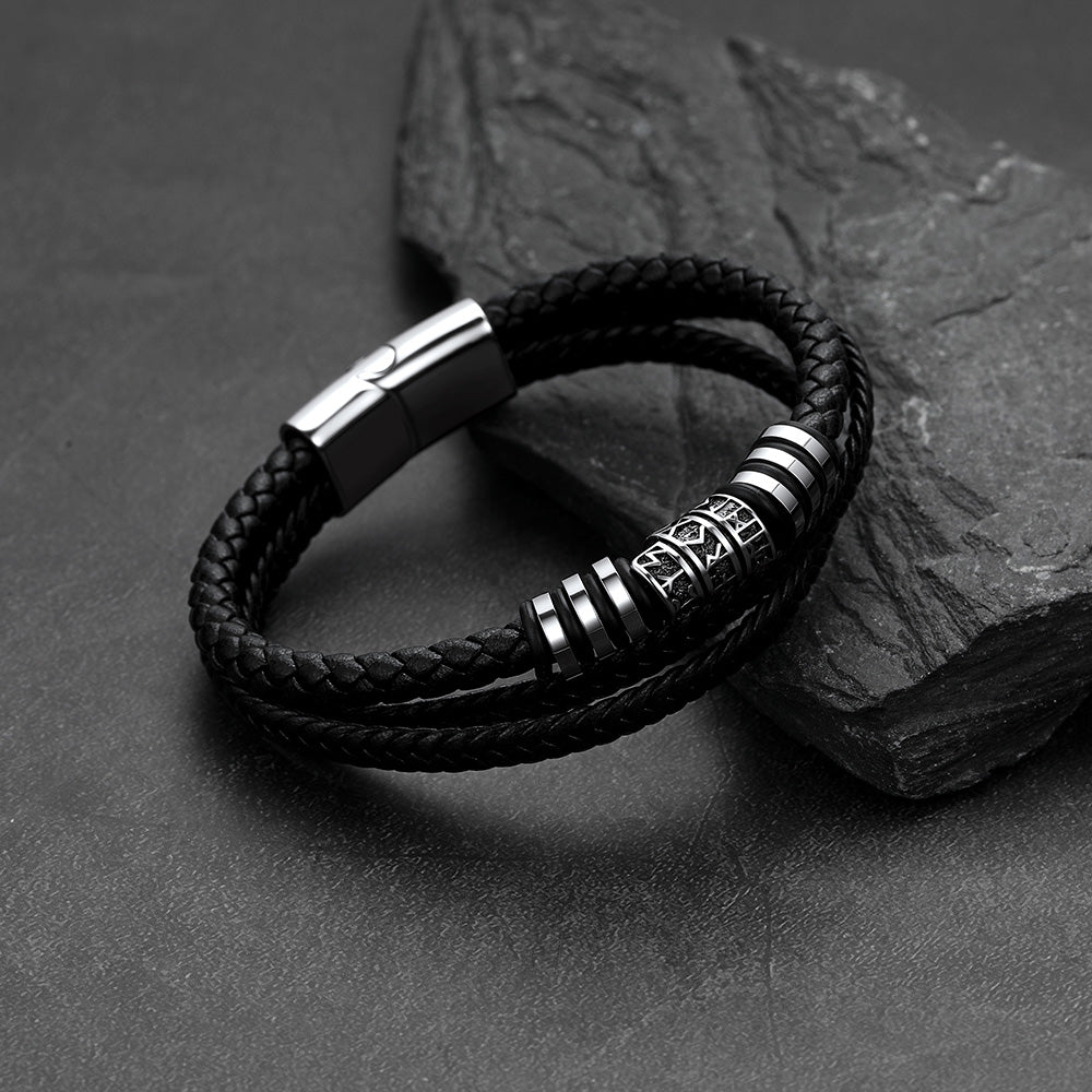 Viking Runes Leather Bracelet Norse Mythology Futhark Amulet Jewelry for Men