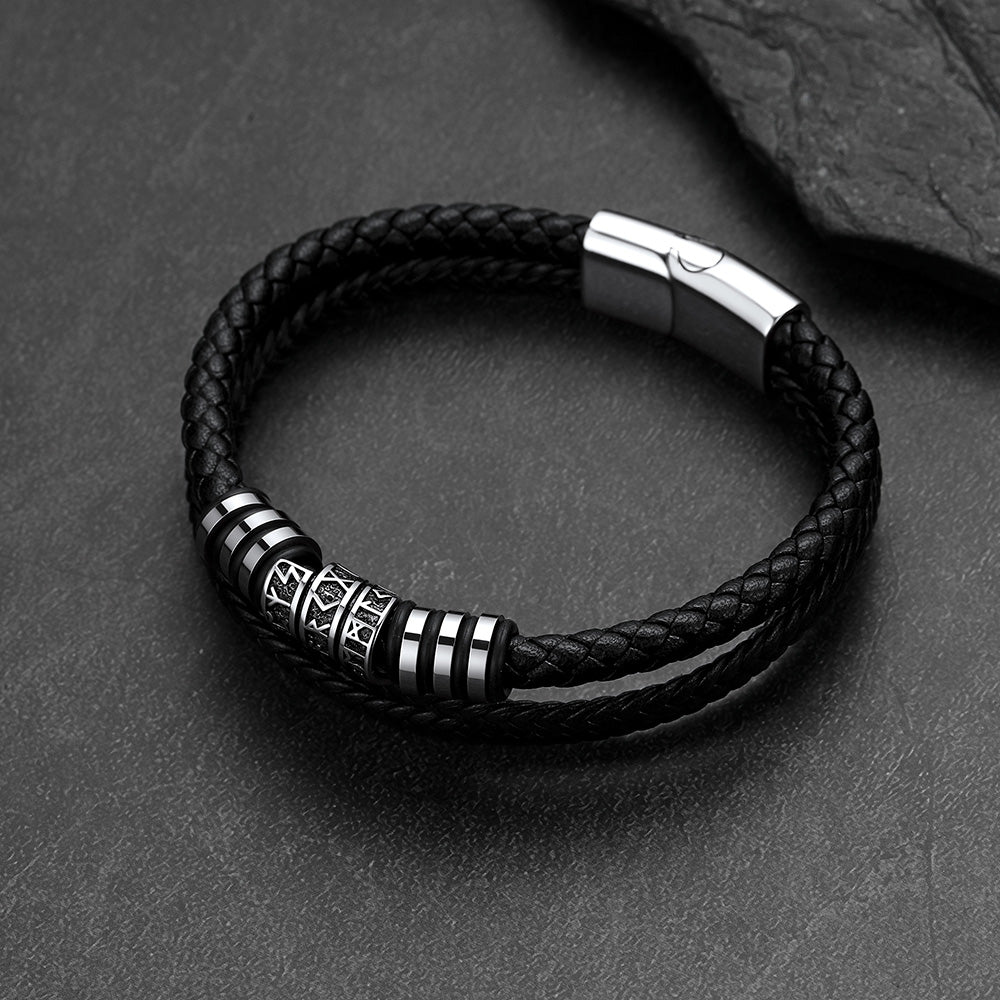 Viking Runes Leather Bracelet Norse Mythology Futhark Amulet Jewelry for Men