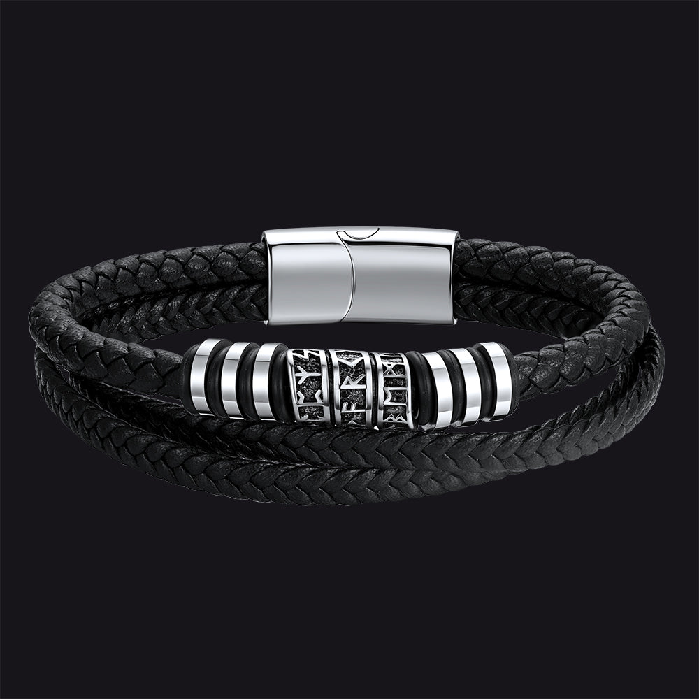 Viking Runes Leather Bracelet Norse Mythology Futhark Amulet Jewelry for Men
