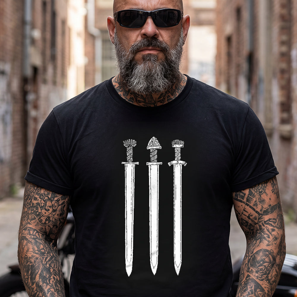Man wearing a black Norway Swords in Rock Tee