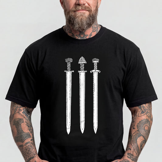 Man wearing a black Norway Swords in Rock Teeimg