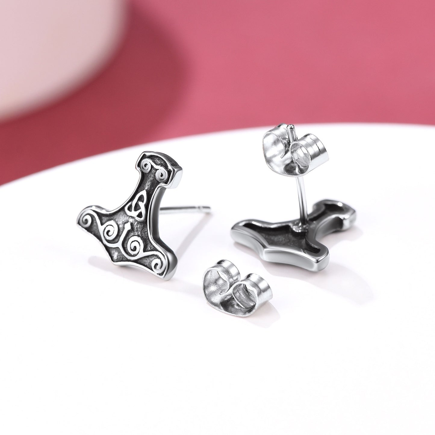 Viking Thor's Hammer Stud Earrings Amulet Jewelry for Men