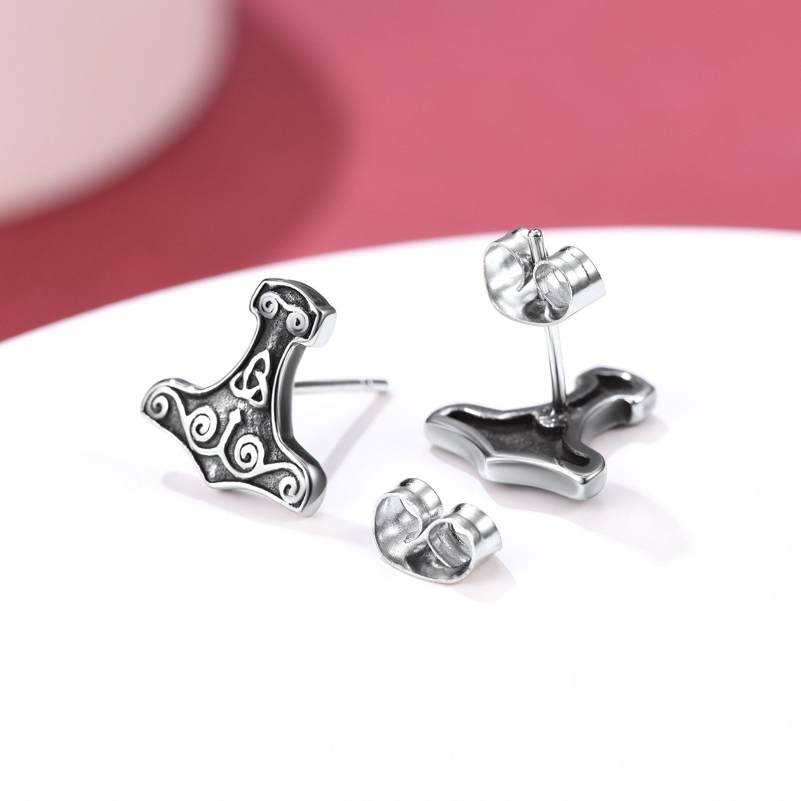 Viking Thor's Hammer Stud Earrings Amulet Jewelry for Men
