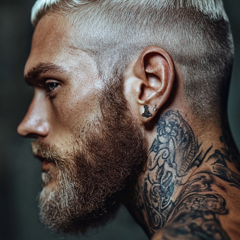 Viking Thor's Hammer Stud Earrings Amulet Jewelry for Men