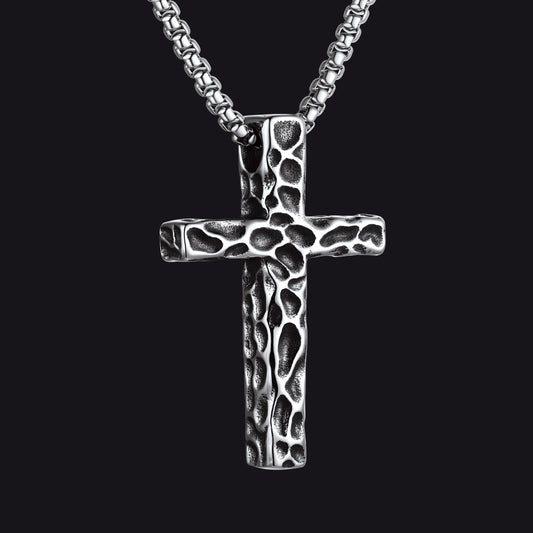 Large Men's Vintage Hammered Cross Necklace | Stainless Steelimg