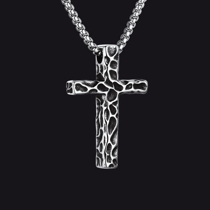 Medium Men's Vintage Hammered Cross Necklace | Stainless Steel