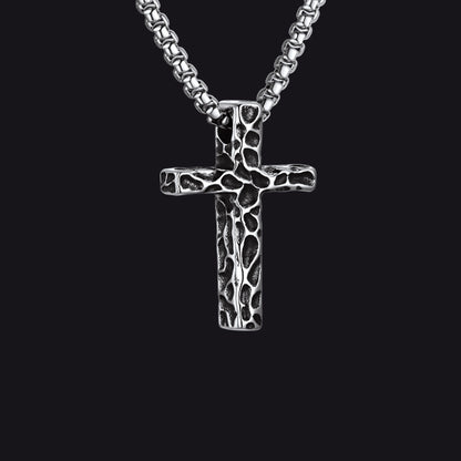 Small Men's Vintage Hammered Cross Necklace | Stainless Steel