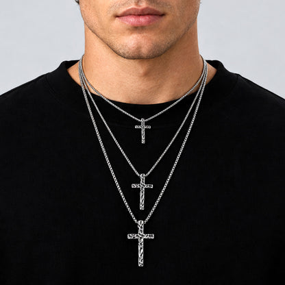 Men Wearing Vintage Hammered Cross Necklace