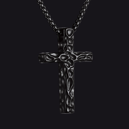 Large Men's Vintage Hammered Cross Necklace | Stainless Steel