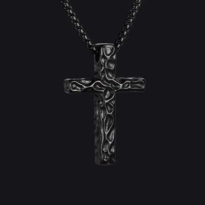 Medium Men's Vintage Hammered Cross Necklace | Stainless Steel