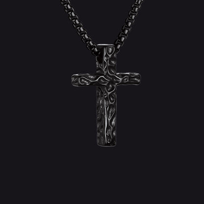 Small Men's Vintage Hammered Cross Necklace | Stainless Steel