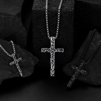 Men's Vintage Hammered Cross Necklace | Stainless Steel