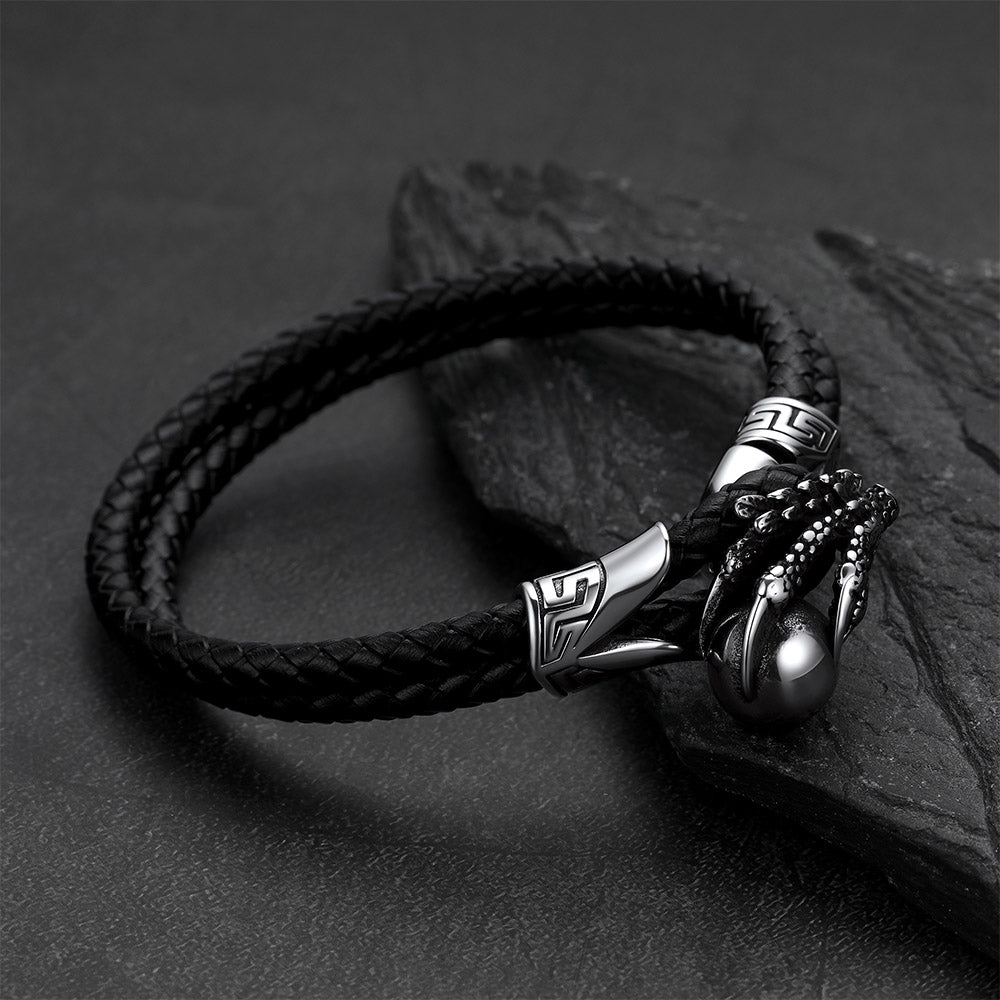 Bracelet en cuir véritable tressé avec fermoir pour homme et femme