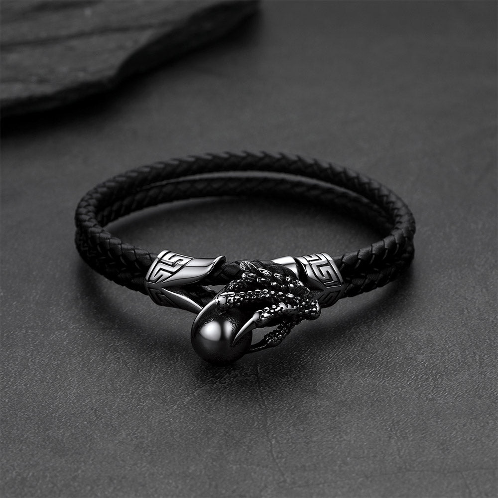 Bracelet en cuir véritable tressé avec fermoir pour homme et femme