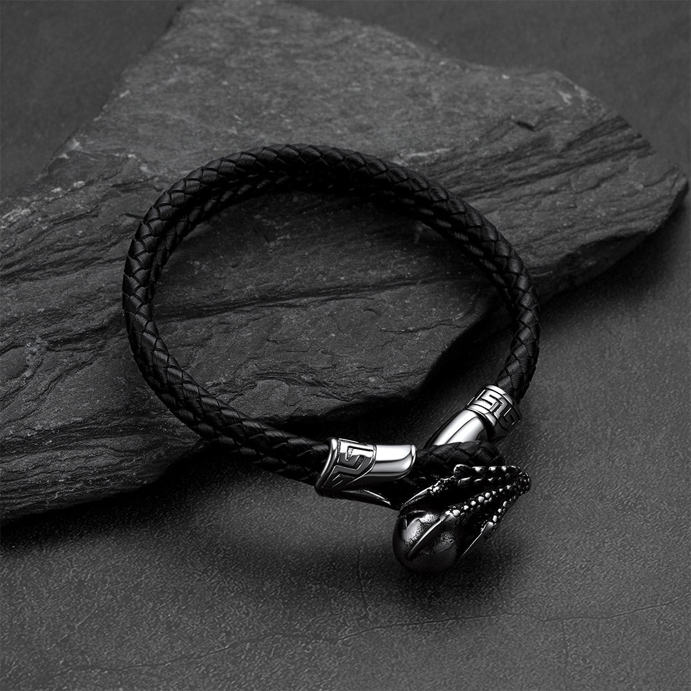 Bracelet en cuir véritable tressé avec fermoir pour homme et femme