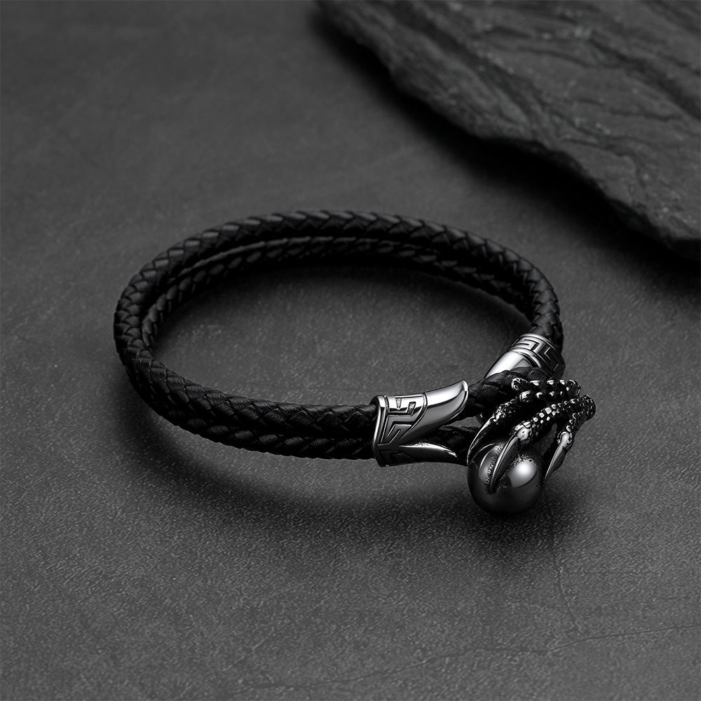 Bracelet en cuir véritable tressé avec fermoir pour homme et femme