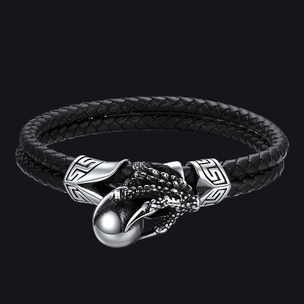 Bracelet en cuir véritable tressé avec fermoir pour homme et femme
