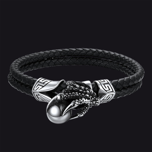 Vintage Punk Dragon Claw Braided Leather Bangle Bracelet for Menimg
