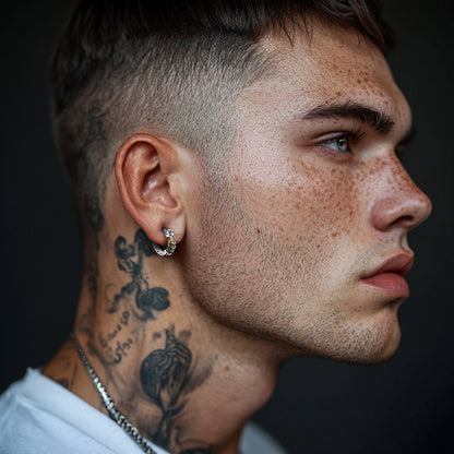 Vintage Round Circle Tang Grass Pattern Hoop Earrings For Men
