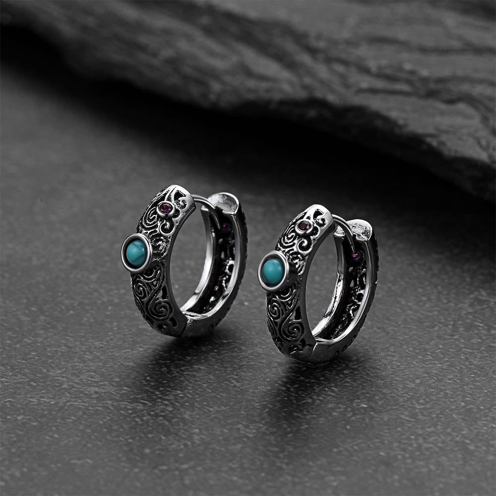 Vintage Turquoise Stone Hoop Earrings
