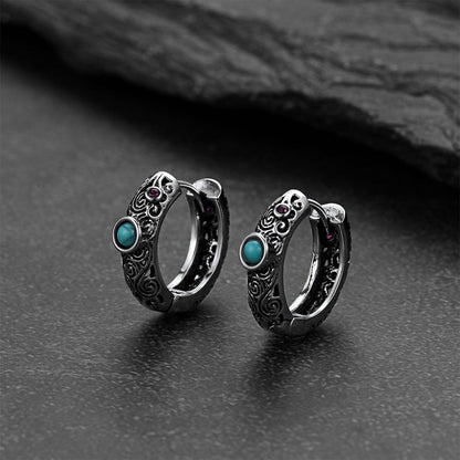 Vintage Turquoise Stone Hoop Earrings