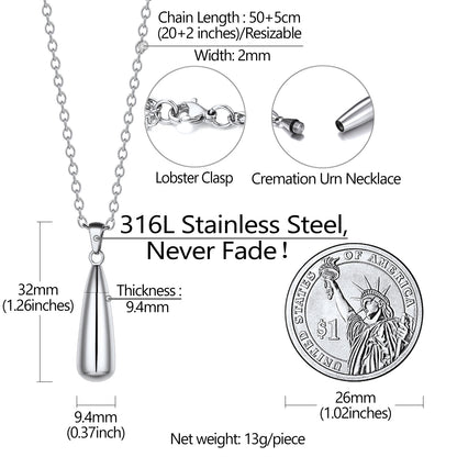 Personalized Water Drop Urn Necklace for Ashes for Men Women Cremation Jewelry