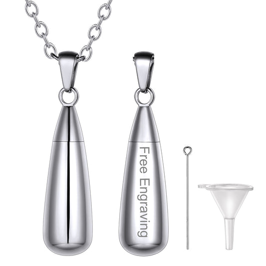 Personalized Water Drop Urn Necklace for Ashes for Men Women Cremation Jewelry