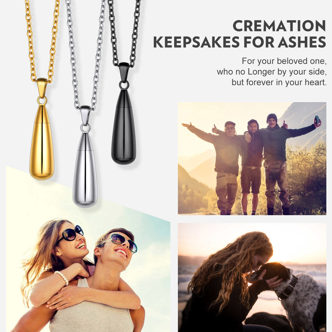 Personalized Water Drop Urn Necklace for Ashes for Men Women Cremation Jewelry