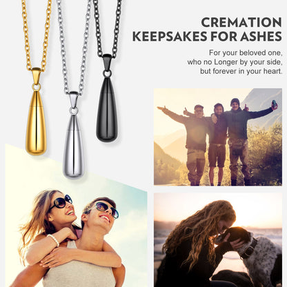 Personalized Water Drop Urn Necklace for Ashes for Men Women Cremation Jewelry
