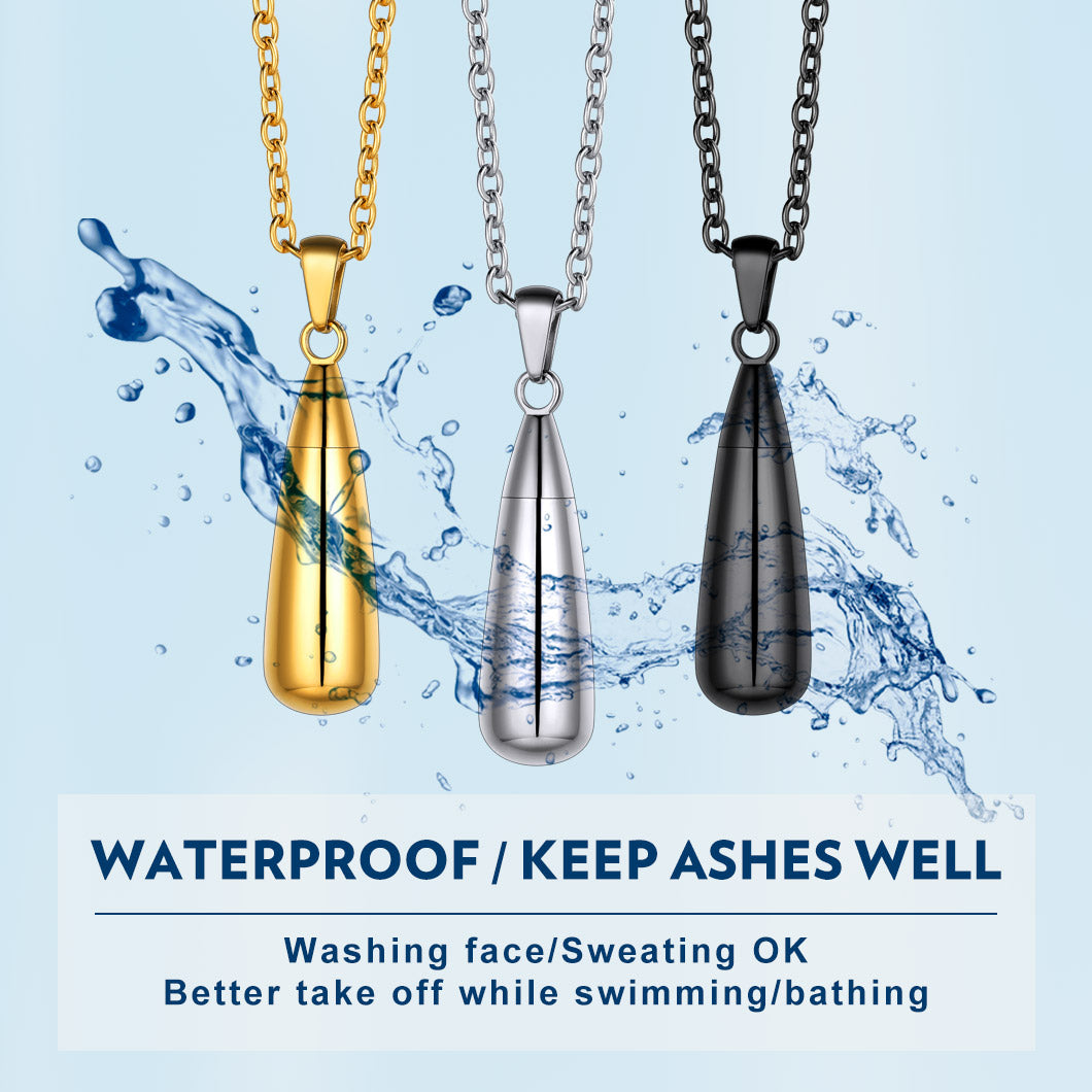 Personalized Water Drop Urn Necklace for Ashes for Men Women Cremation Jewelry