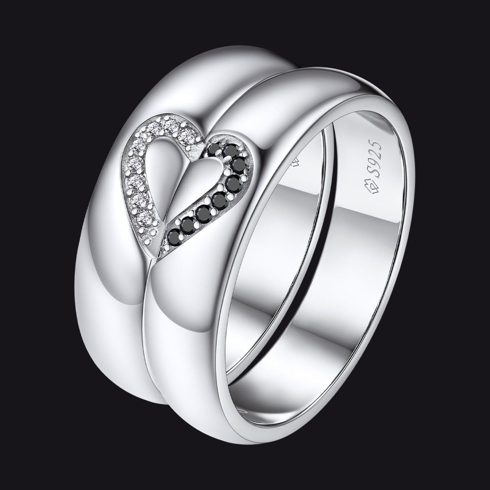 Moissanite His Her Heart Wedding Band Rings For Couples