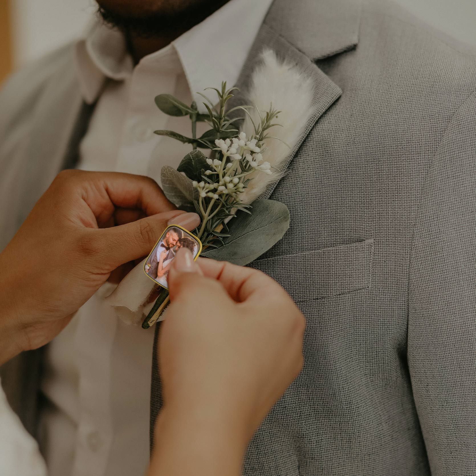 Personalized Rectangle Wedding Bouquet Brooch Pin with Photo