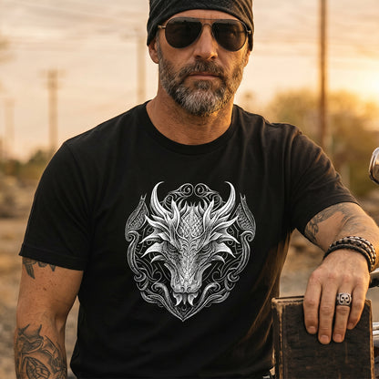 Western Dragon T-Shirt Black Tee for Men Father