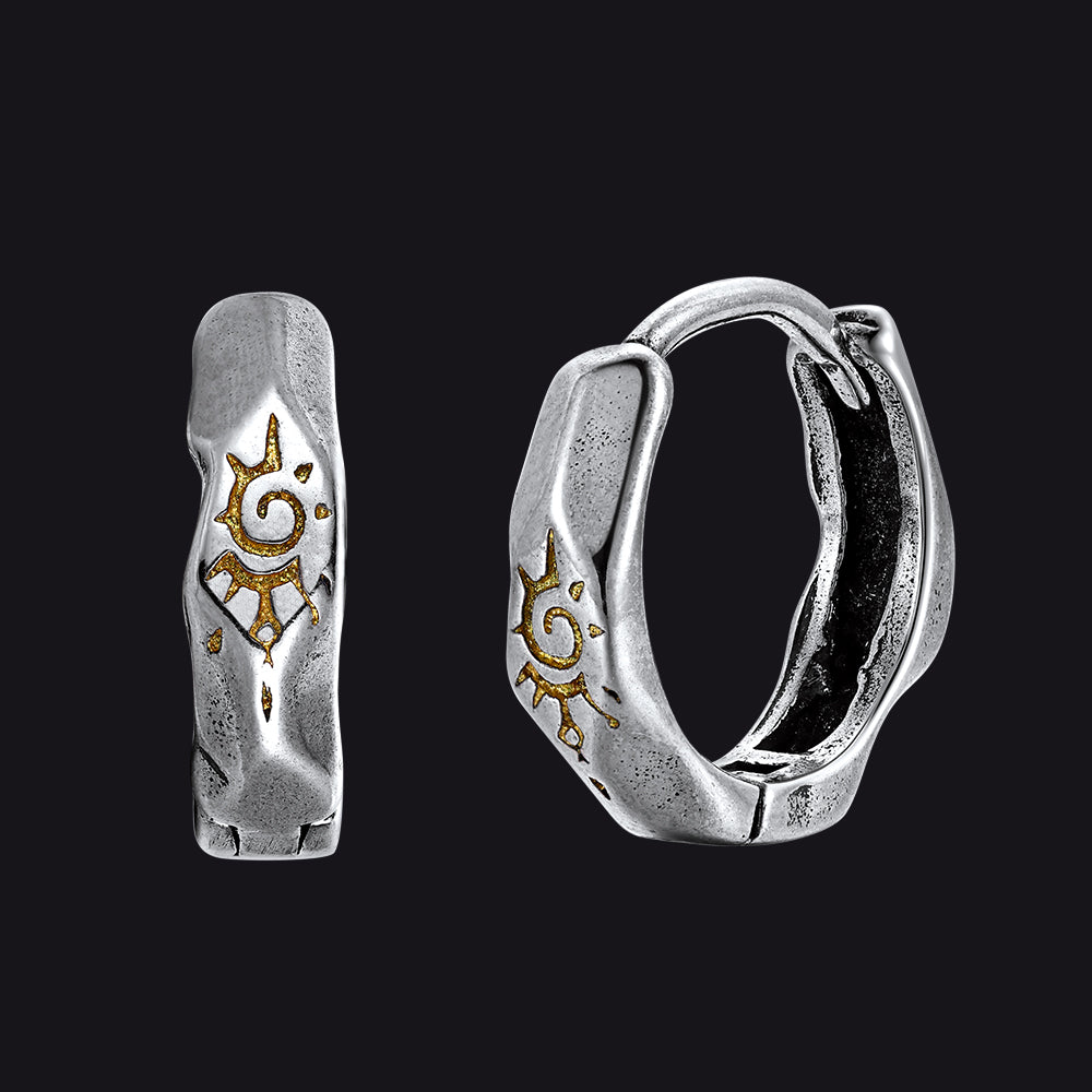 Silver Wishing Stone Sun Pattern Hoop Earrings 