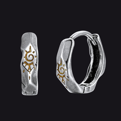Silver Wishing Stone Sun Pattern Hoop Earrings 