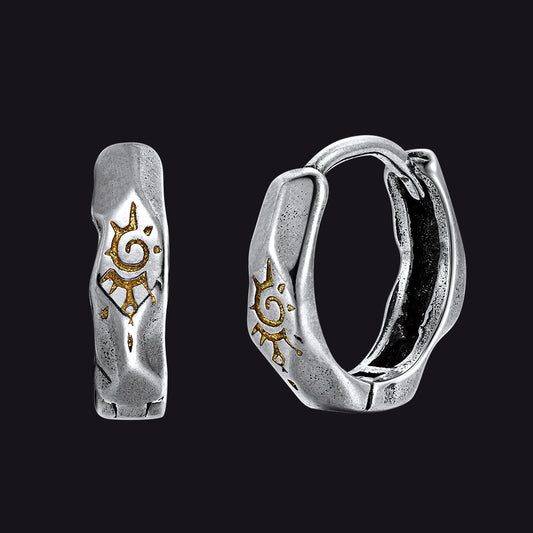 Silver Wishing Stone Sun Pattern Huggige Hoop Earrings img
