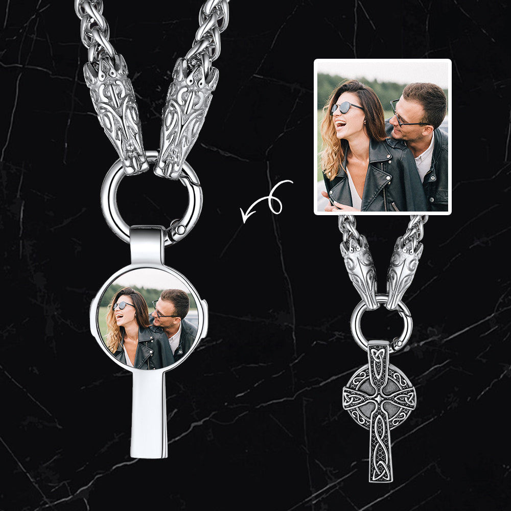 Personalized Celtic Cross Picture Necklace Wolf King Chain