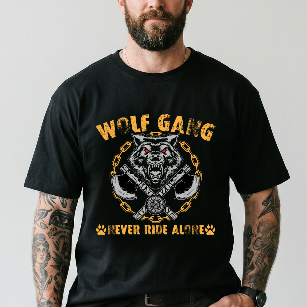 Wolf Gang Berserk Never Ride Alone Viking Axes Graphic Heavyweight T-Shirt for Men